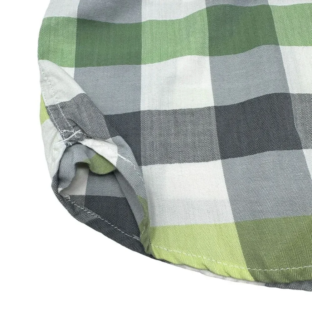The North Face Short Sleeve Blue Lime Plaid Cotton Blend Button Up Shirt‎ Large